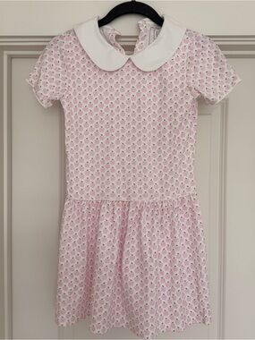 Classic Pink Apple-Print Peter Pan Collar Kids Dress